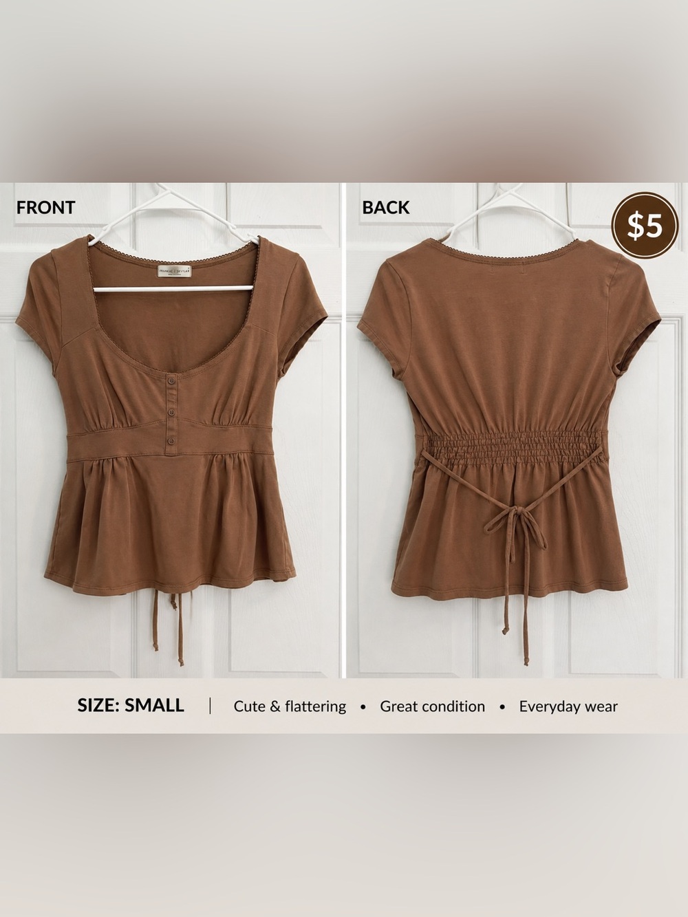 Brown Short-Sleeve Peplum Top
